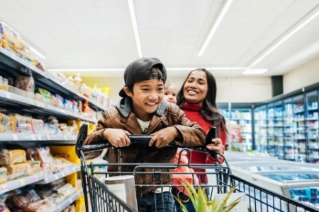 Family Having Fun While Out Buying Groceries.