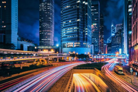 Street traffic in Hong Kong at night